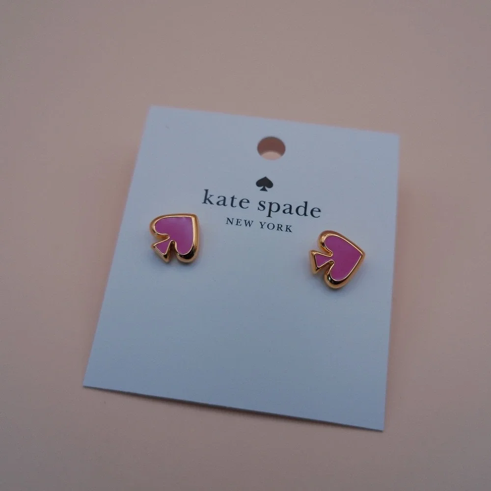 Kate Spade Everyday Spade Pink Enamel Stud Earrings Y2K Coquette Gold NEW